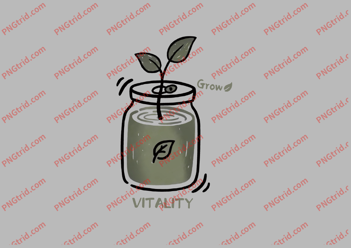 L158 VITALITY 水瓶 叶子 Grow 创意 英文PNG部落_T恤图案_透明图_白墨_图案破脑瓜部落