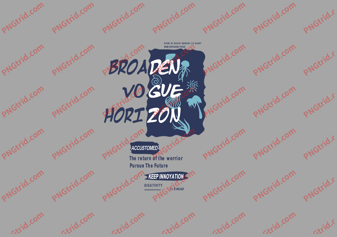 L178 BROADEN VOGVE HORI ZON 水母 海草 海螺 创意 英文PNG部落_T恤图案_透明图_白墨_图案破脑瓜部落