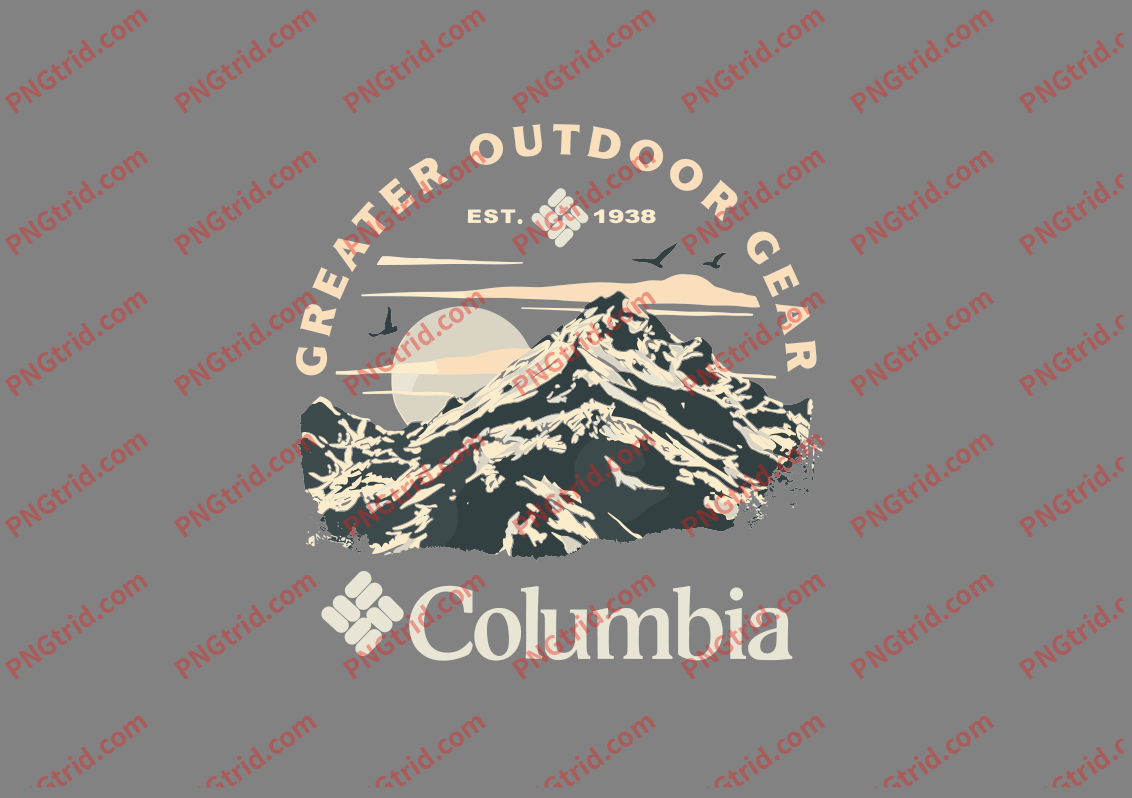 L202 Columbia 山峰 欧美 简约 太阳 图案 英文PNG部落_T恤图案_透明图_白墨_图案破脑瓜部落