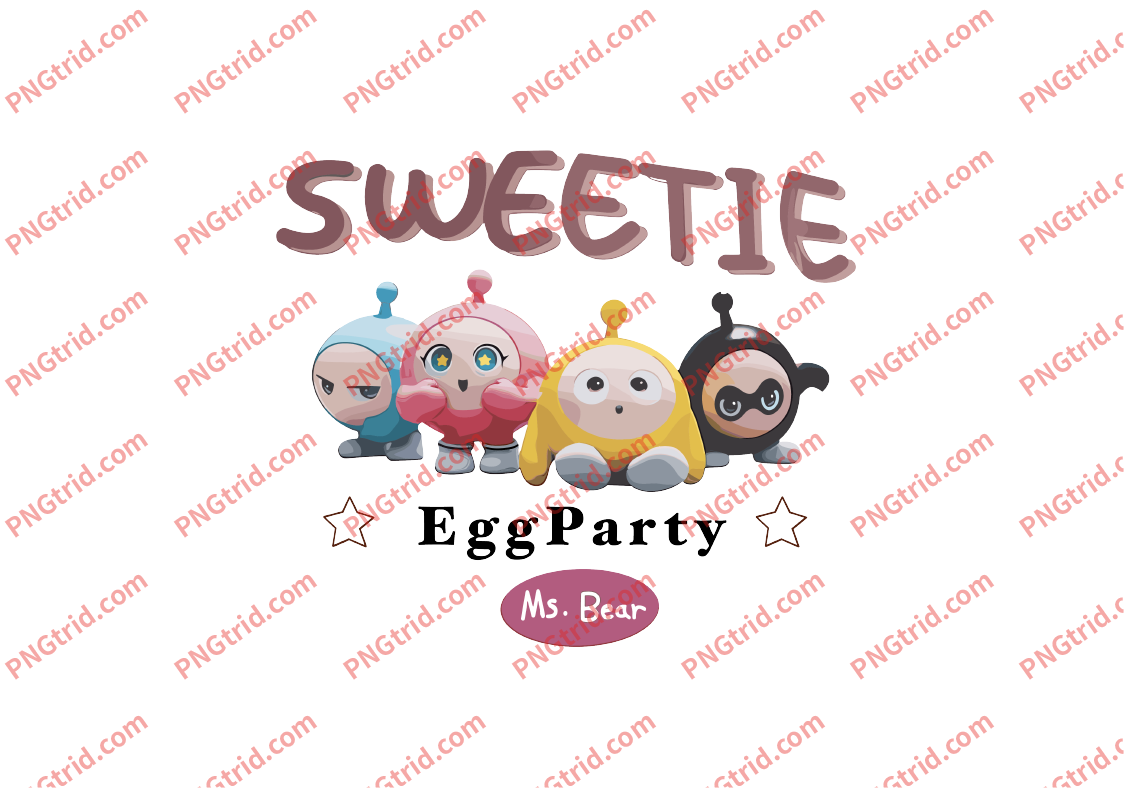 L210 SWEETIE Egg Party 蛋仔 潮流 创意 英文PNG部落_T恤图案_透明图_白墨_图案破脑瓜部落