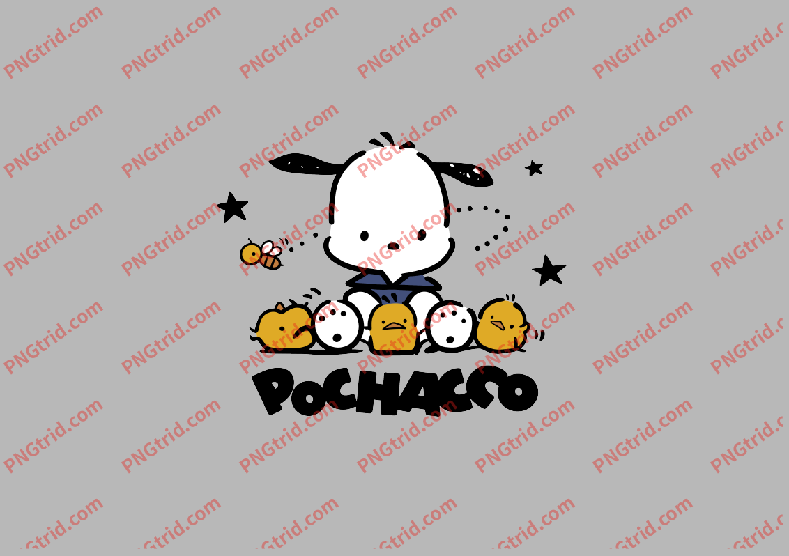 L265 POCHACCO 帕恰狗 可爱 创意 英文PNG部落_T恤图案_透明图_白墨_图案破脑瓜部落