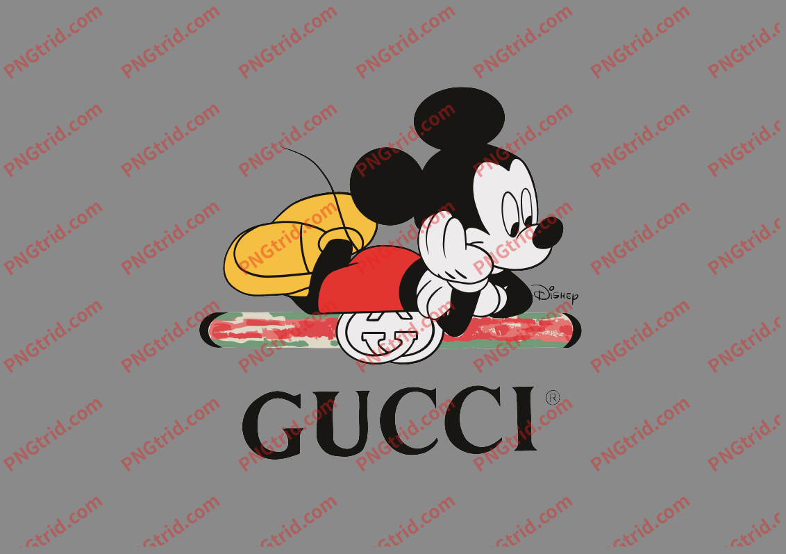 L279 米奇 GUCCI 创意 个性 卡通 英文PNG部落_T恤图案_透明图_白墨_图案破脑瓜部落