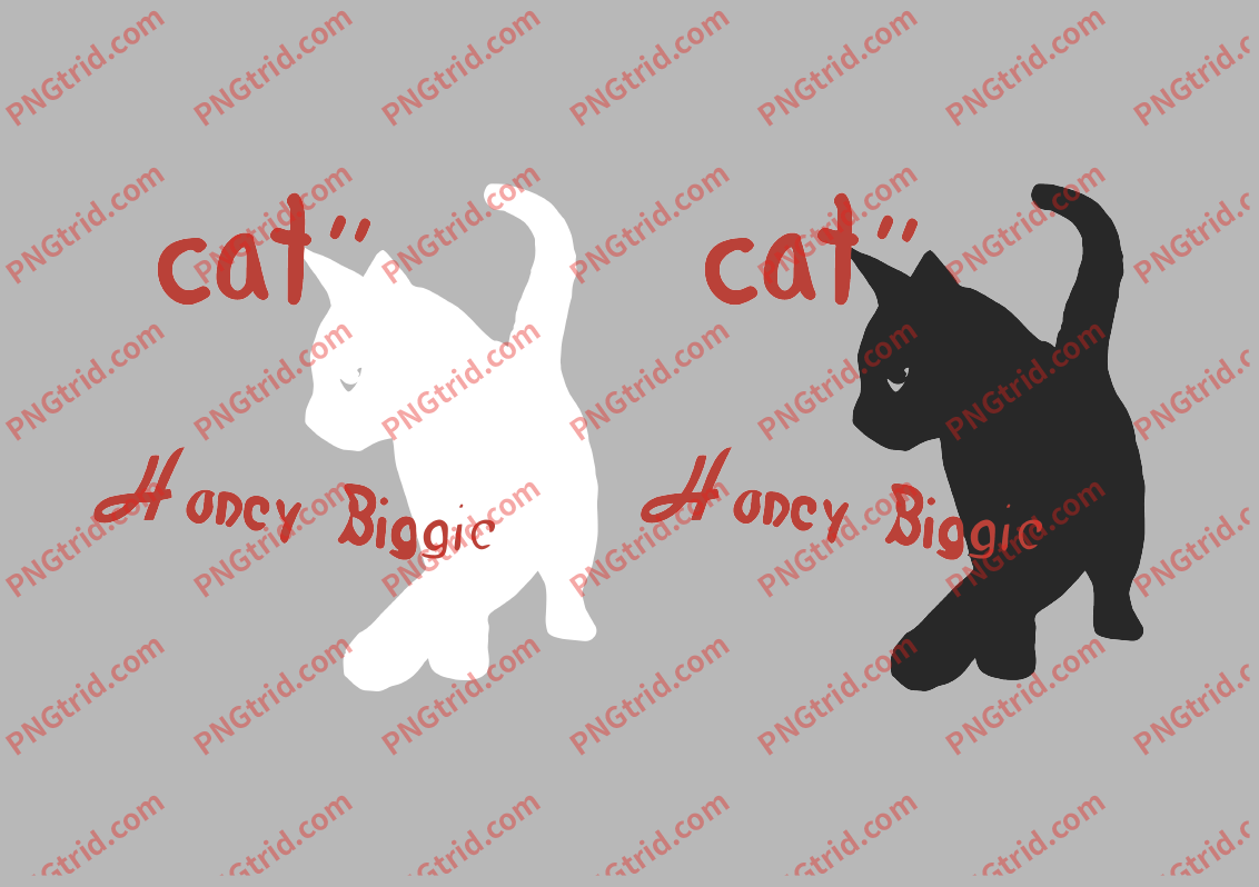 L294 CAT Honcy Biggic 小猫 创意 简约 个性 英文 双色PNG部落_T恤图案_透明图_白墨_图案破脑瓜部落