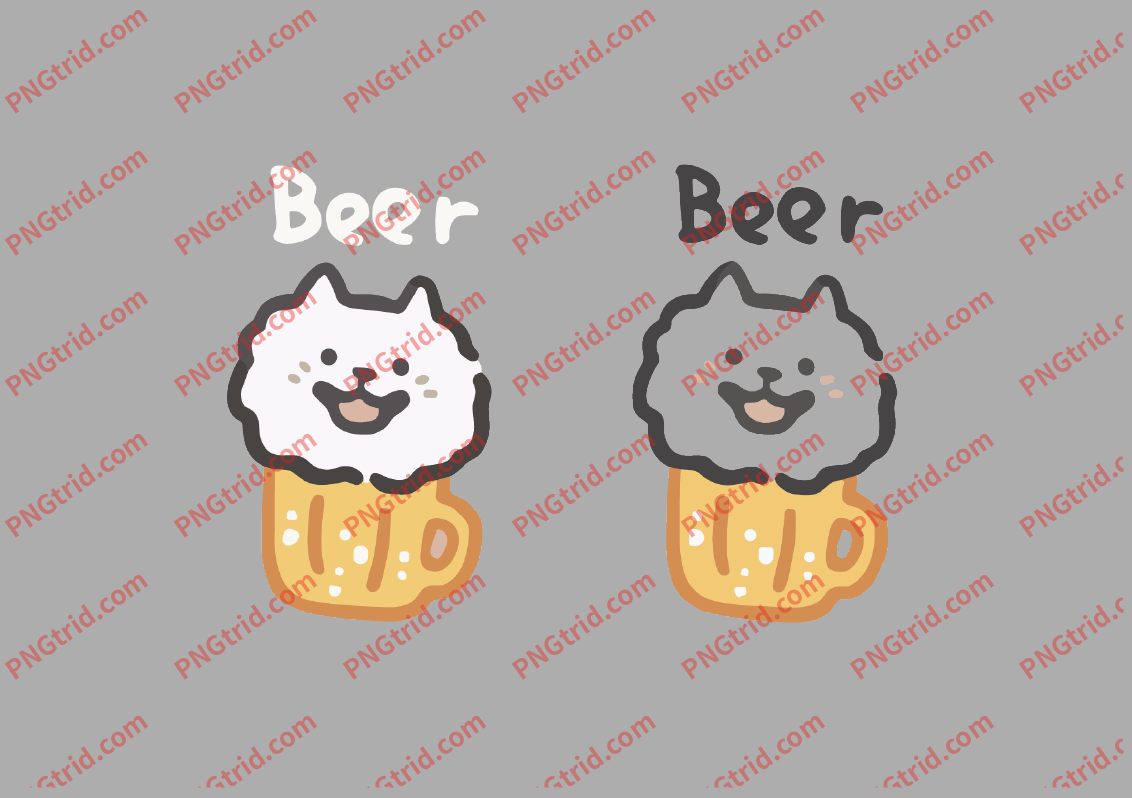 L314 趣味 卡通 啤酒 狗 Beer 创意 英文 双色PNG部落_T恤图案_透明图_白墨_图案破脑瓜部落