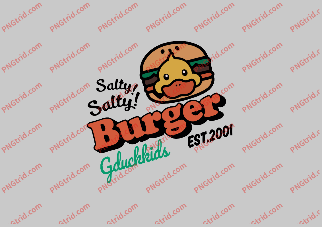 L334 小黄鸭 Burger Salty 创意 汉堡 个性 卡通 英文PNG部落_T恤图案_透明图_白墨_图案破脑瓜部落