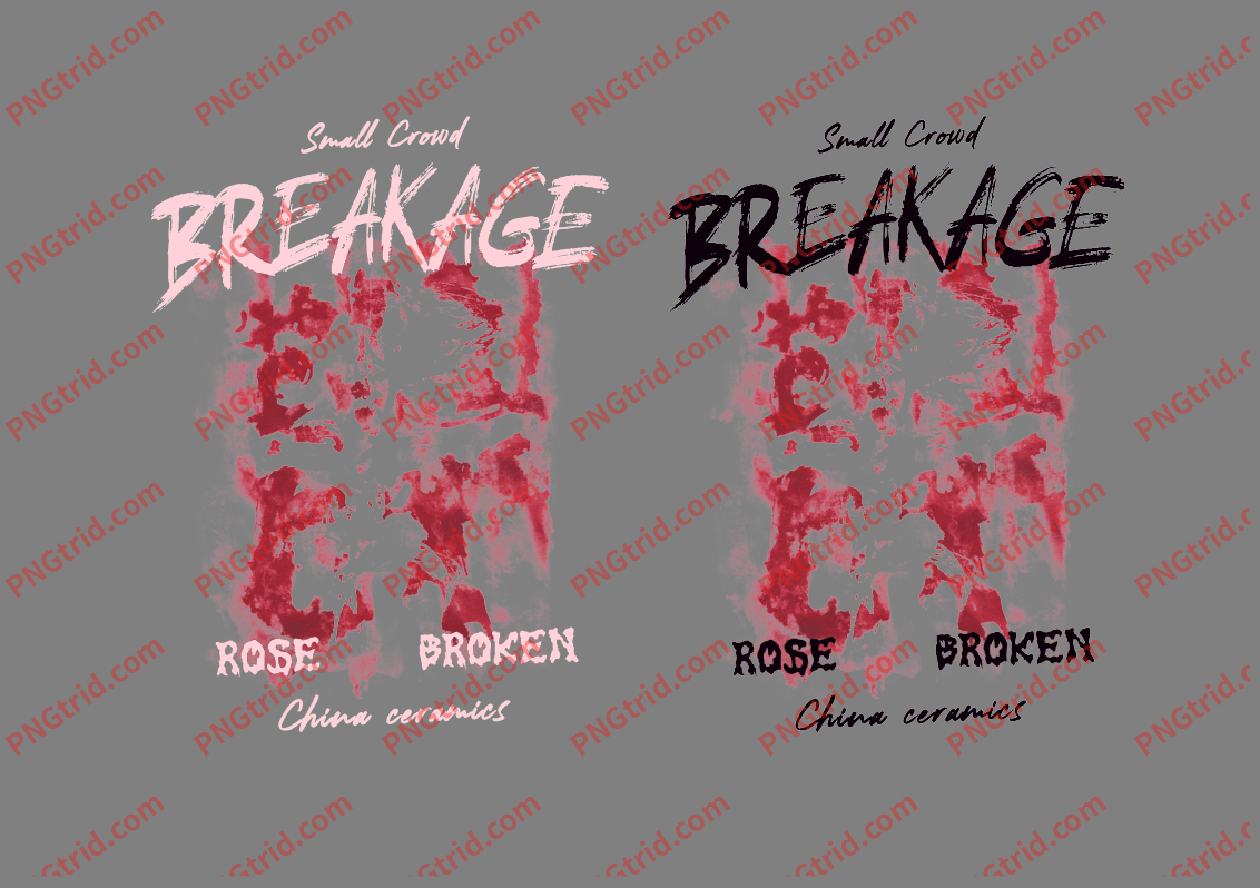 L41 BREAKAGE ROSE BROKEN 潮流 街头 英文 双色PNG部落_T恤图案_透明图_白墨_图案破脑瓜部落