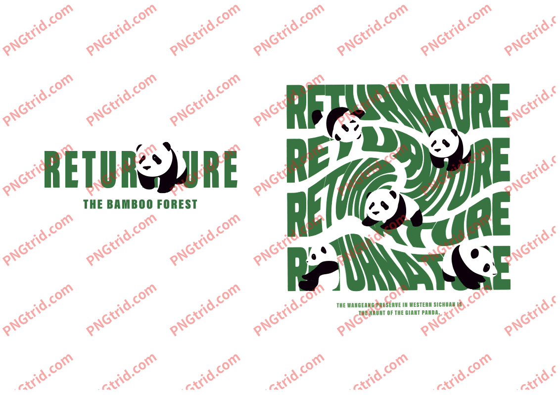 L47 RETURNATURE 熊猫 英文 卡通 创意PNG部落_T恤图案_透明图_白墨_图案破脑瓜部落