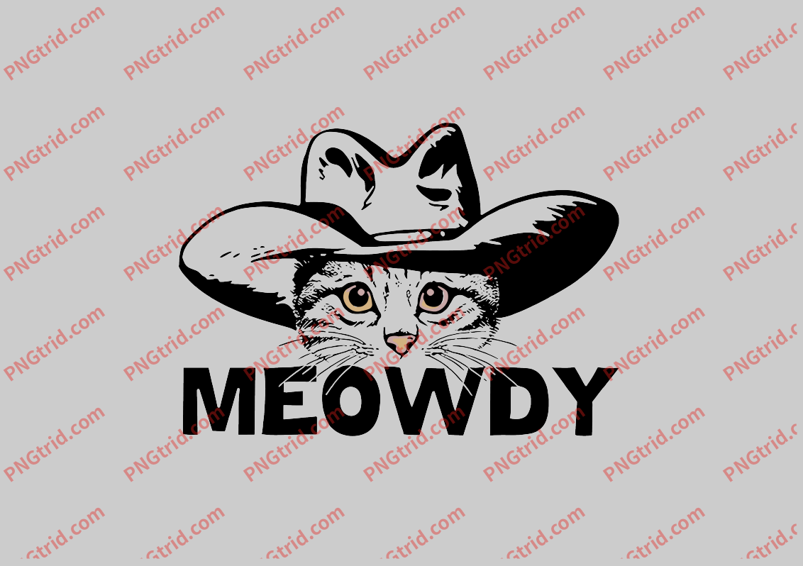 L506 MEOWDY 小猫 创意 牛仔帽 潮流 英文PNG部落_T恤图案_透明图_白墨_图案破脑瓜部落