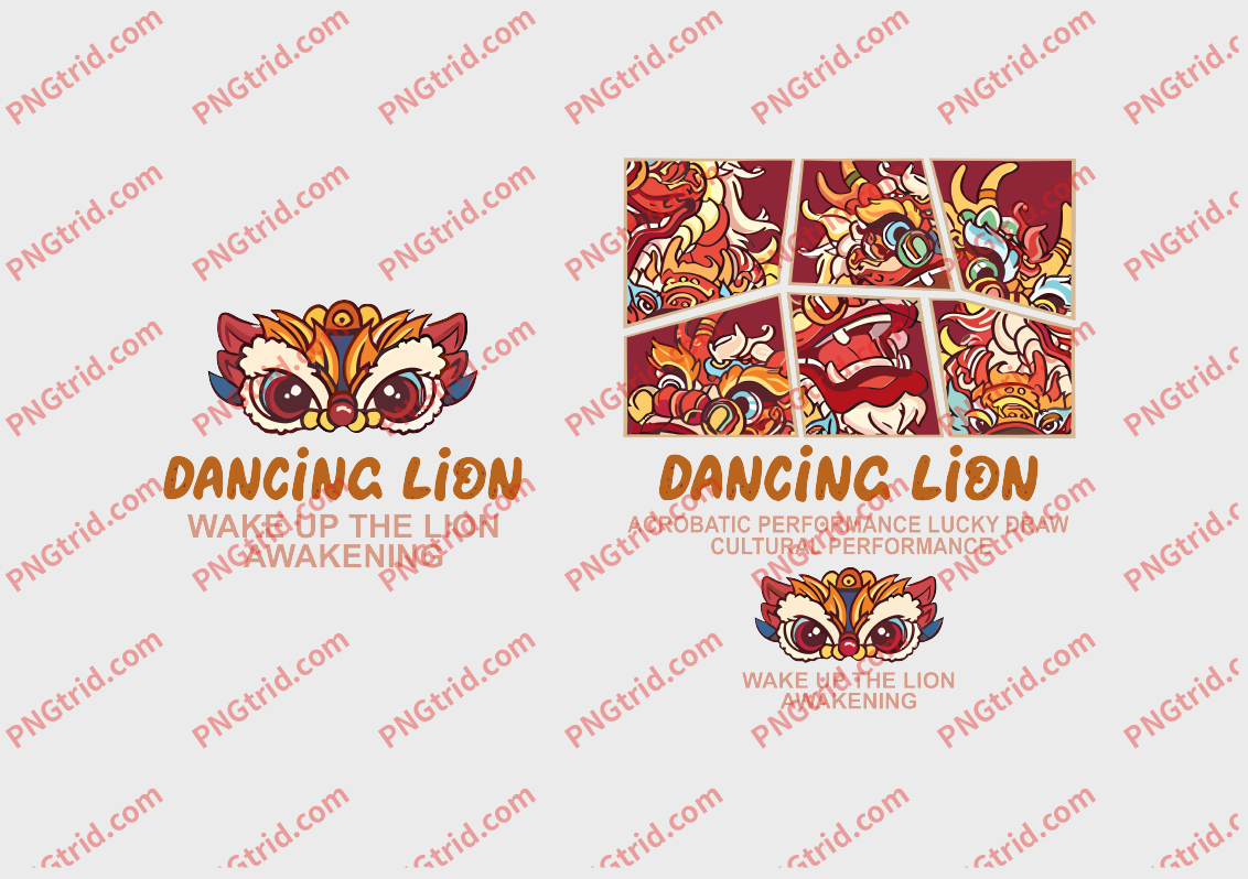 L509 DANCING LION 醒狮 创意 拼图 国潮 英文 前后PNG部落_T恤图案_透明图_白墨_图案破脑瓜部落