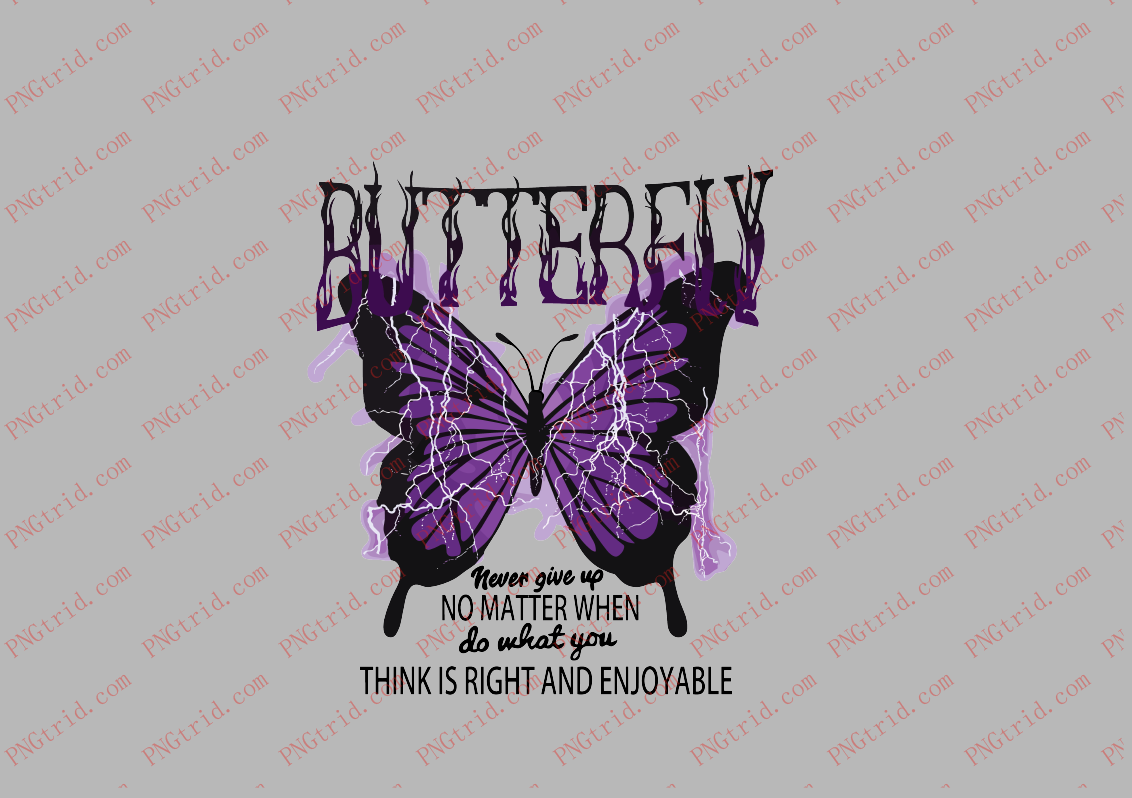 L791  美式复古 潮流  黑字蝴蝶  英文 BUTTERFLYPNG部落_T恤图案_透明图_白墨_图案破脑瓜部落