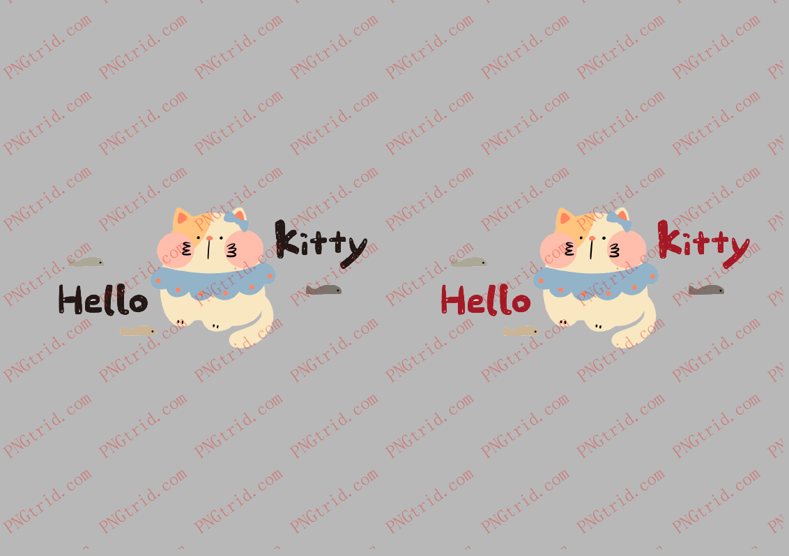 L1077 卡通 可爱 猫咪 Hello KittyPNG部落_T恤图案_透明图_白墨_图案破脑瓜部落