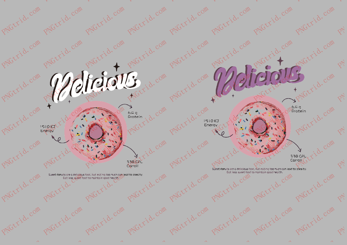 L1099 日式 时尚 甜甜圈 英文PNG部落_T恤图案_透明图_白墨_图案破脑瓜部落